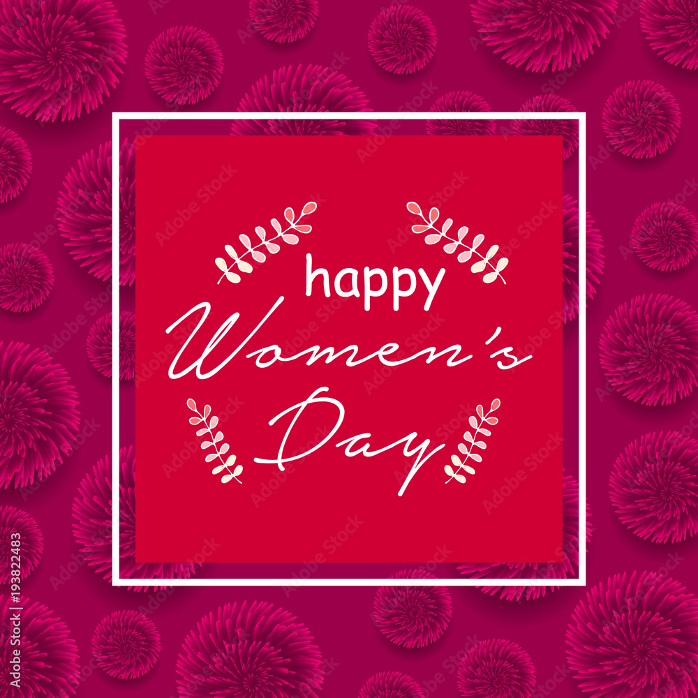 8 march women's day greeting card. Happy Women's Day.  Card for 8 March women's day. Abstract background with paper flower. Vector illustration.