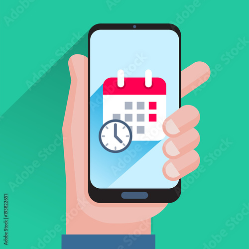 Calendar and clock on smartphone screen