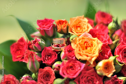 Two Golden Wedding Rings on flowers