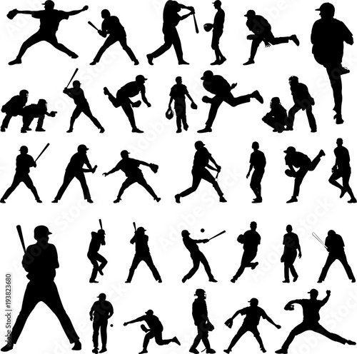 Baseball player big collection silhouette - vector