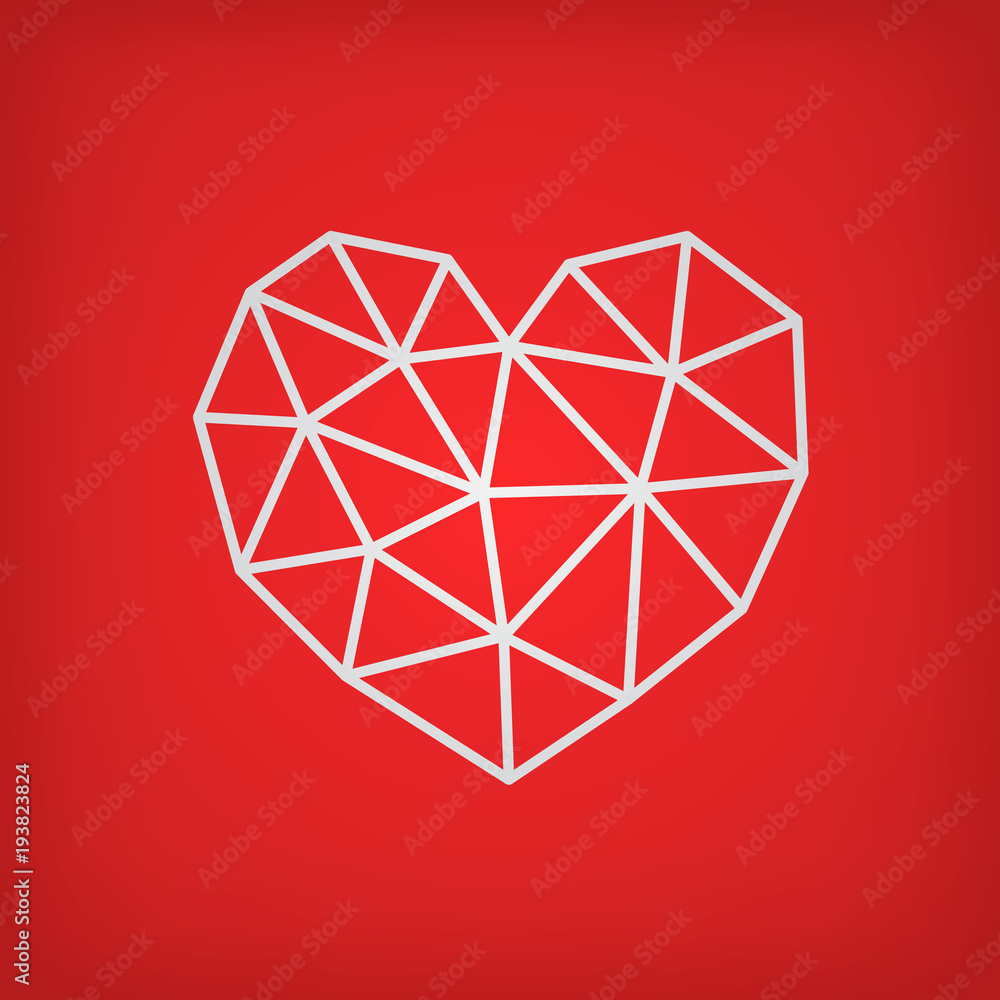 Vector Valentine's day card. Geometric white heart ,made of triangles, on red background. Vector Valentine's day card. Geometric white heart ,made of triangles, on red background.