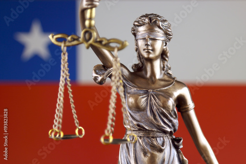 Symbol of law and justice with Chile Flag. Close up.