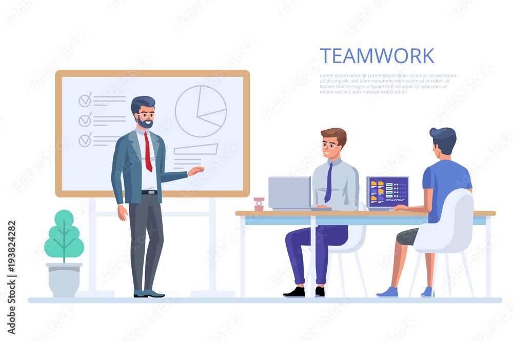 Team work in office. Creative team idea discussion people. Business characters in the working environment. Team work in office. Creative team idea discussion people. Business characters in the working environment.