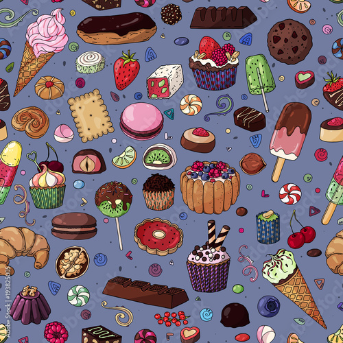 Vector sweet-stuff. Color pattern of objects on the sweets theme.