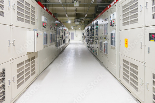 Electrical Room, medium and high voltage switcher, equipment, panel to control and protect the electrical equipment and system by fuse, circuit breaker, control panel at power factory, power plant and