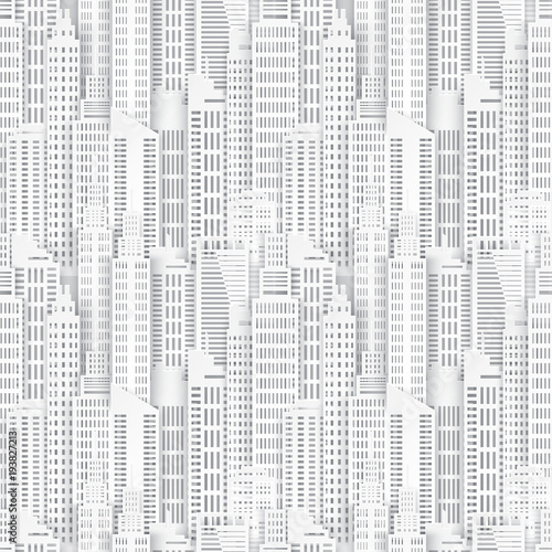 Seamless urban background. White paper skyscrapers. Achitectural building in panoramic view. Modern city skyline building industrial paper art landscape skyscraper offices. Vector Illustration