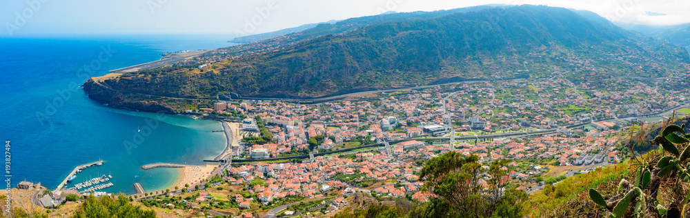 Panoramic view of Machico town and Madeira airport