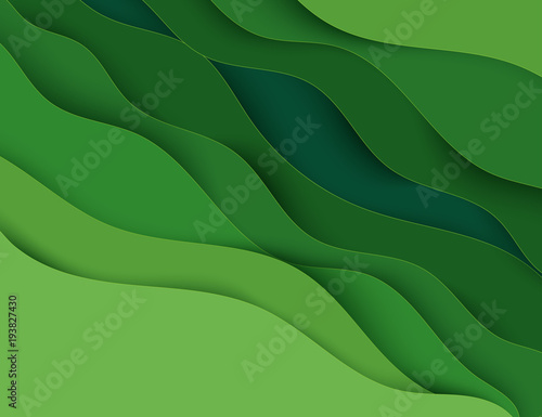 Paper art cartoon abstract waves. Paper carve background. Modern origami design template. Vector illustration. 3d paper layers