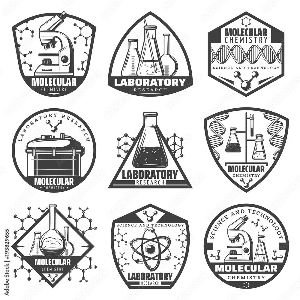 Vintage Monochrome Laboratory Research Labels Set