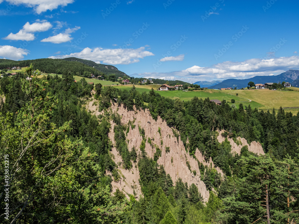 Natural phenomenon - the earth pyramids of Ritten, Renon South Tyrol, Italy. View towards Mittelberg. Natural phenomenon - the earth pyramids of Ritten, Renon South Tyrol, Italy. View towards Mittelberg.