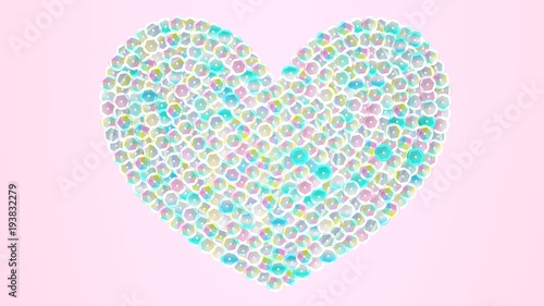 Sequins heart on pink background. Embroidery fashion. Rainbow sequin. Rhinestones. 3d illustration. Love symbol. Holographic. Valentines Day. Glitter. Digital image.