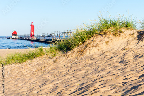 Red Lighthouse at End of Pier