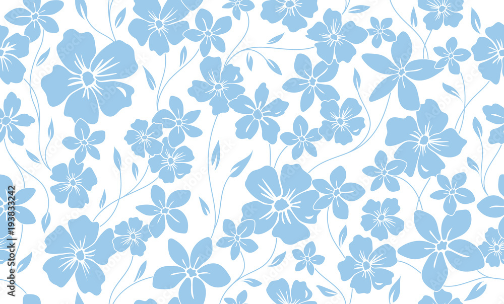 Simple silhouette classic floral seamless pattern. Flowers ornament vector background