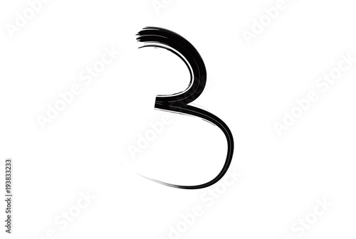 Number three logo, black ink brush stroke 