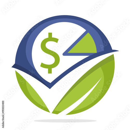 logo icons with good and growing tax management concepts, illustrated with tax pie chart icons, leaf and check mark