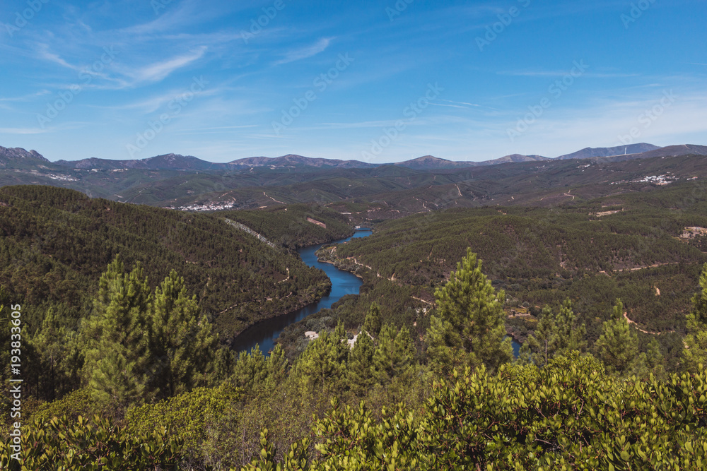 Landscape of river on the mountains valley, Portugal