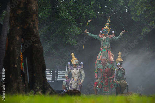 [KHON HANUMAN RAMAYANA] Hanuman is character in thaland. Art culture Thailand Dancing in mask, Pantomime performances action of Thailand in Literature Ramayana. photo