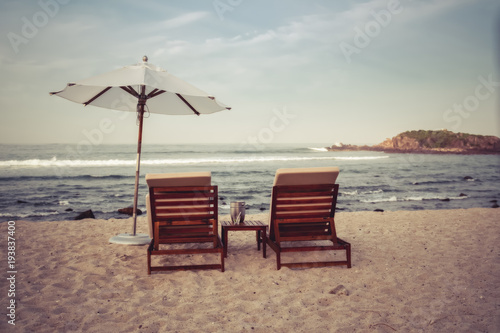 Chairs & Umbrella on a Beautiful Beach in Mexico