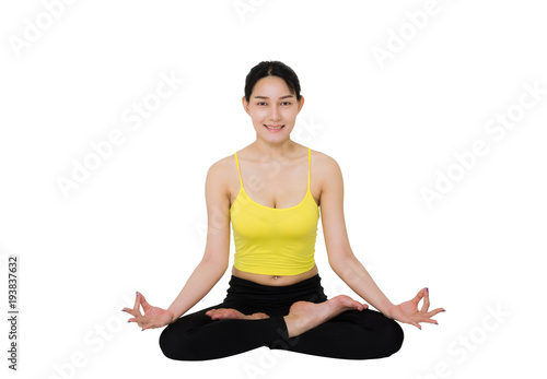 beautiful asian woman practice yoga pose isolated on white background with clipping path.