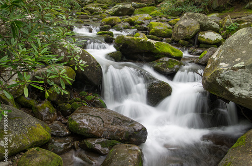 Cascading Mountain Waterfall Over Mossy Rocks