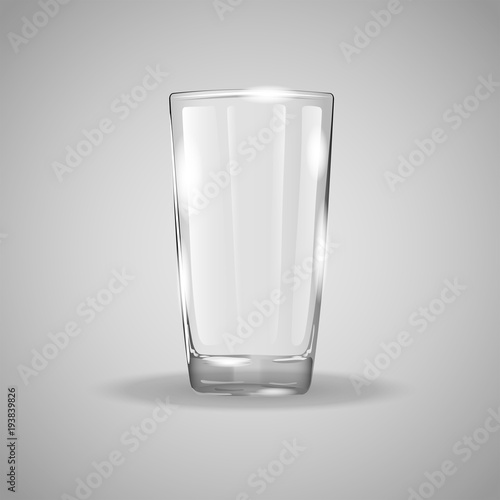 Realistic glass beaker. Empty glass. Glassware for drinks. Drinking glass isolated vector illustration. Clean glassware with shadows and highlights EPS10