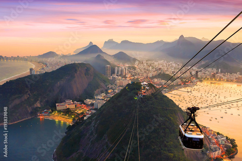 Night view of Copacabana beach, Urca and Botafogo in Rio de Janeiro