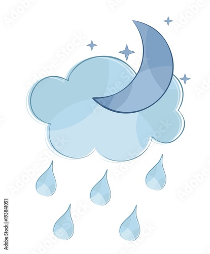 Cloud with moon and rain.