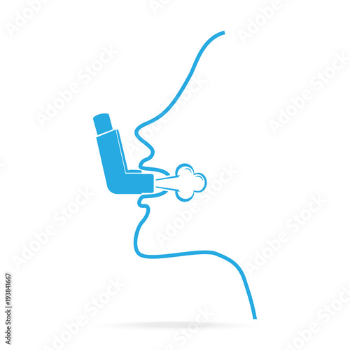 Inhalering for allergy patient or asthma. Asthma inhaler blue icon