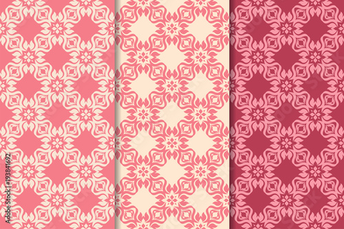 Cherry red floral ornamental designs. Vertical seamless patterns © Liudmyla