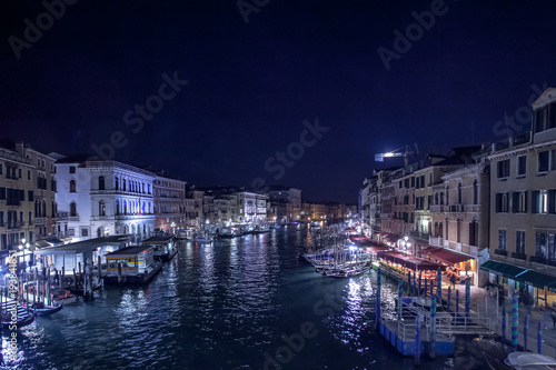 Night view of the Canal Grande with illuminated houses  Venice  Italy
