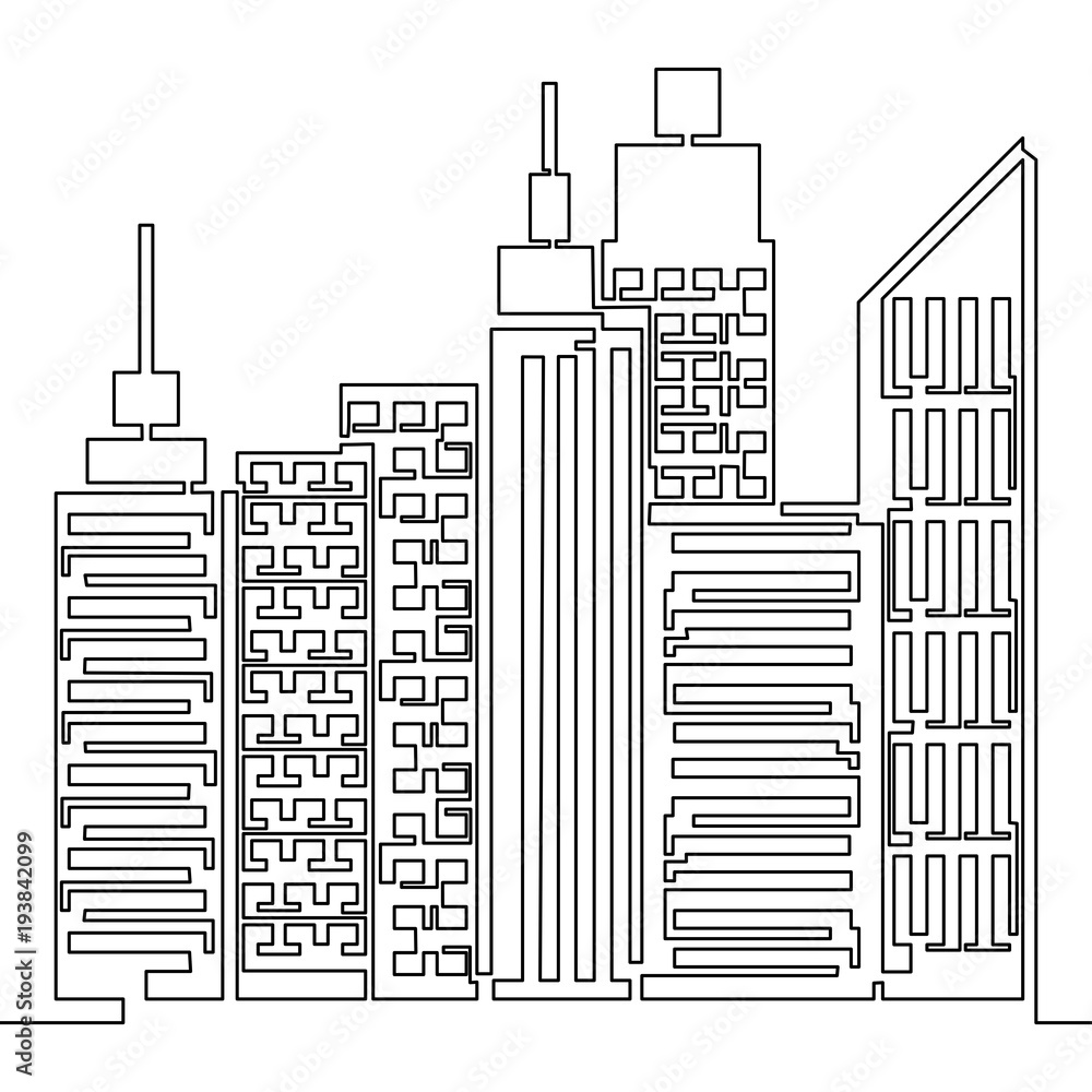 Fototapeta premium Wektor panoramę miasta wieżowiec w stylu jednej linii