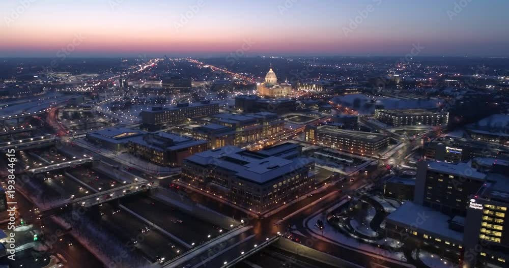 Downtown Saint Paul and Capitol Building at Sunset - Aerial Downtown Saint Paul and Capitol Building at Sunset - Aerial