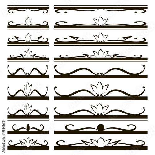 black subtle shapes and figures of lines and curls ornaments for booklets Roofs and covers with flowers