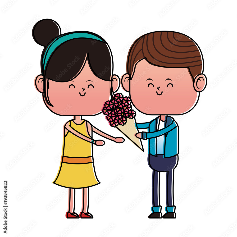 Boy giving flowers to his girlfriend vector illustration graphic design Boy giving flowers to his girlfriend vector illustration graphic design