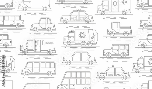 car seamless pattern. Linear style. Vector illustration