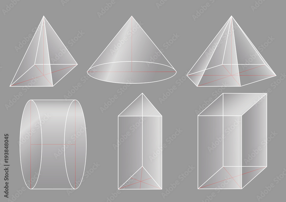 3d basic shapes. Prism, pyramid, cone, cylinder. Stock Vector | Adobe Stock