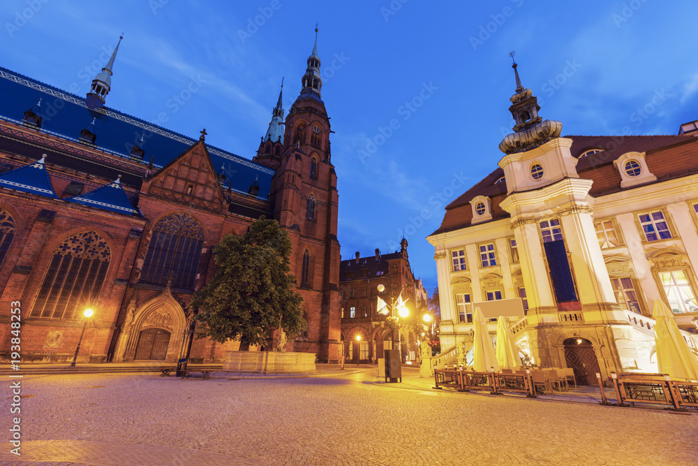 Cathedral of Saints Peter and Paul and old Town Hall in Legnica