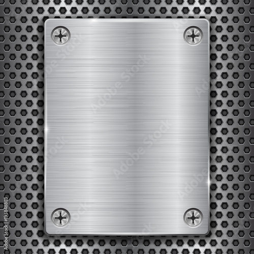 Metal plate with screws on perforated texture