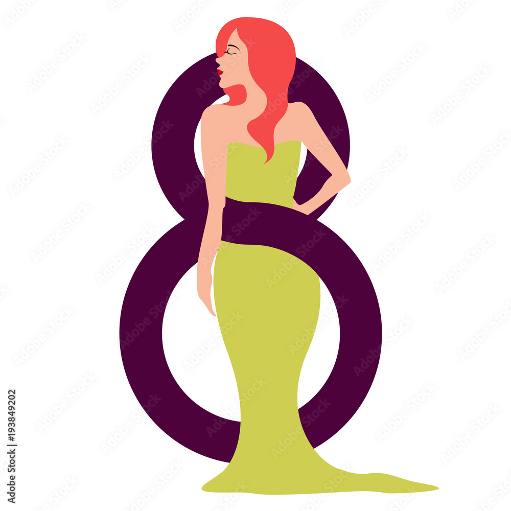 Obraz premium Girl holding a number eight. Happy women day