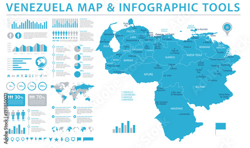 Fotografia Venezuela Map - Info Graphic Vector Illustration