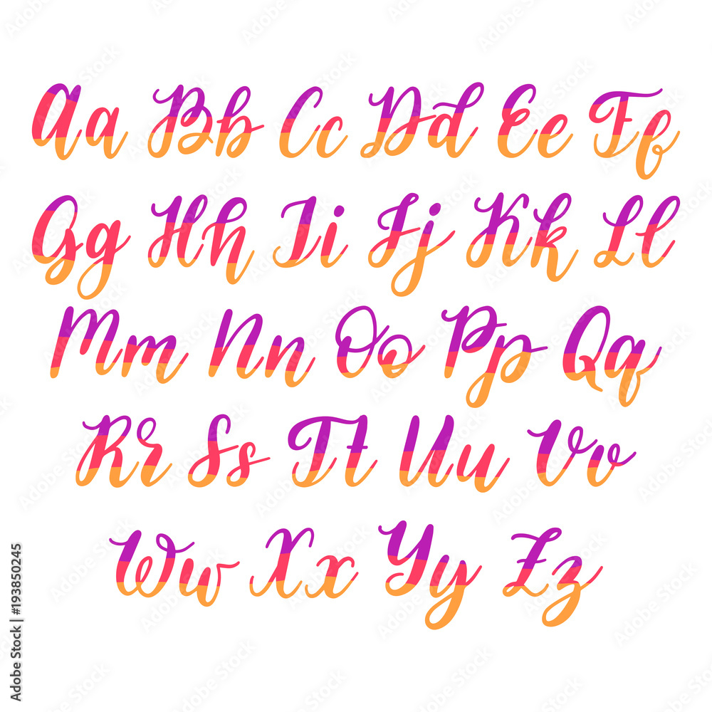 Vector hand lettering alphabet. Calligraphy font letters on white background Vector hand lettering alphabet. Calligraphy font letters on white background
