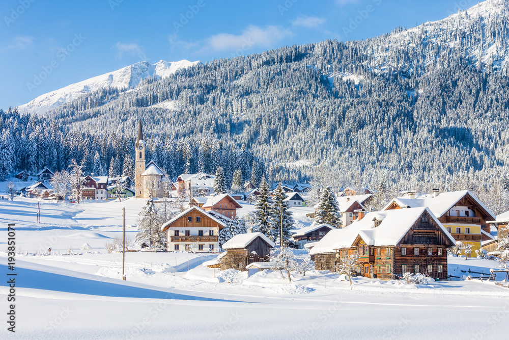 Gosau mountain village in winter, Upper Austria, Austria