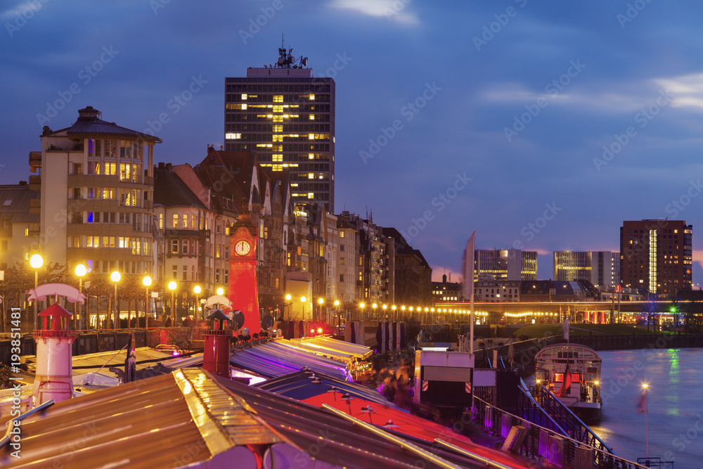 Colorful riverfront in Dusseldorf