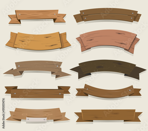 Cartoon Wooden Ribbons And Banners