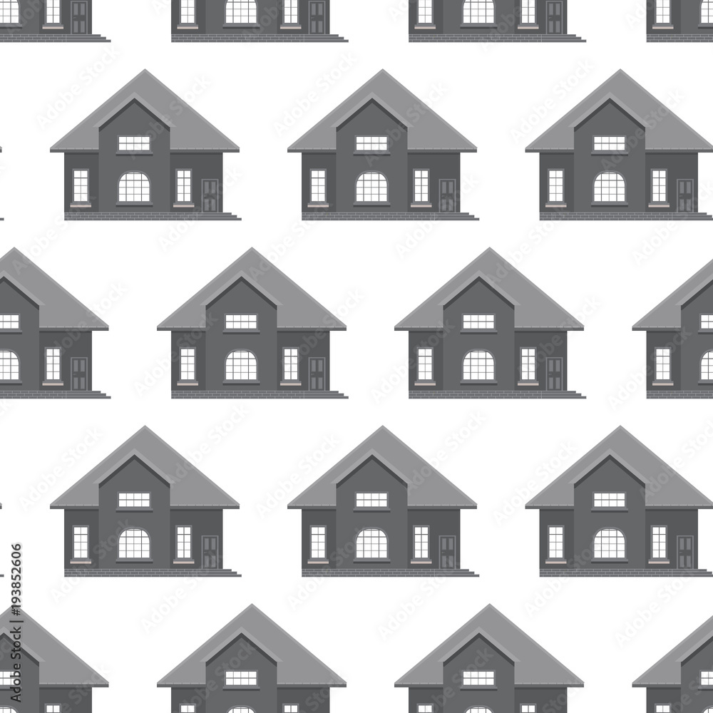 Seamless pattern with buildings in flat style a vector.
Private country cottages. A design concept for packing paper and fabrics and backgrounds of the websites and banners.
