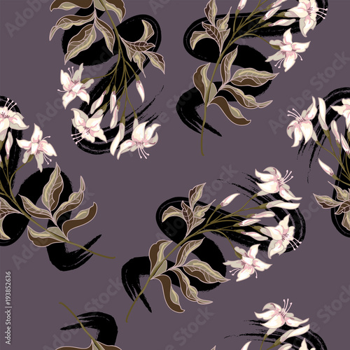 Trendy seamless pattern of wild flowers for textile design photo