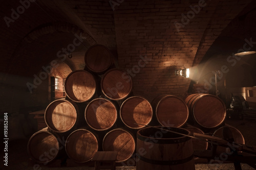 Barrel making workshop in old basement. Fototapet