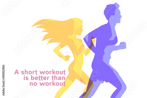 Runners colorful silhouettes of running man and woman on white  sport and activity background  vector design template