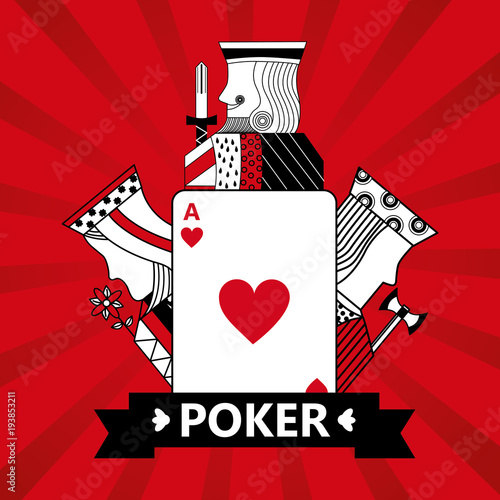 heart ace jack king and queen cards playing poker red  background vector illustration