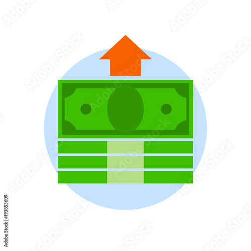 Bundles of money with arrow isolated on white background. Financial investment, planning concept. Income multiplication, investment growth vector flat Icon photo